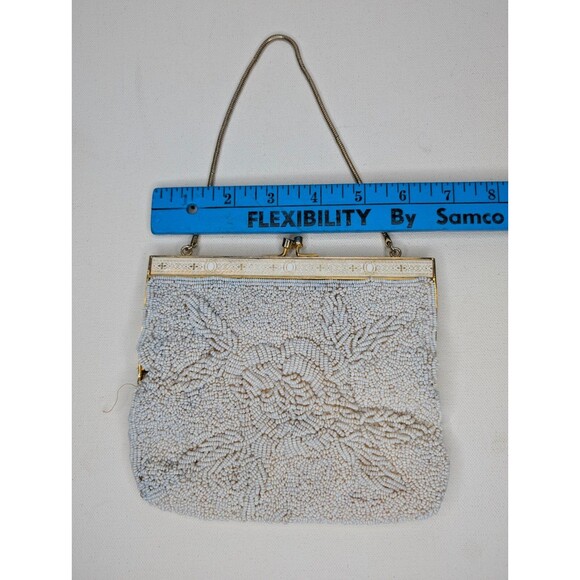 Vintage 50s 60s Beaded Embroidered Purse  Kiss Lock Clasp Metal Frame Handmade - Picture 8 of 11